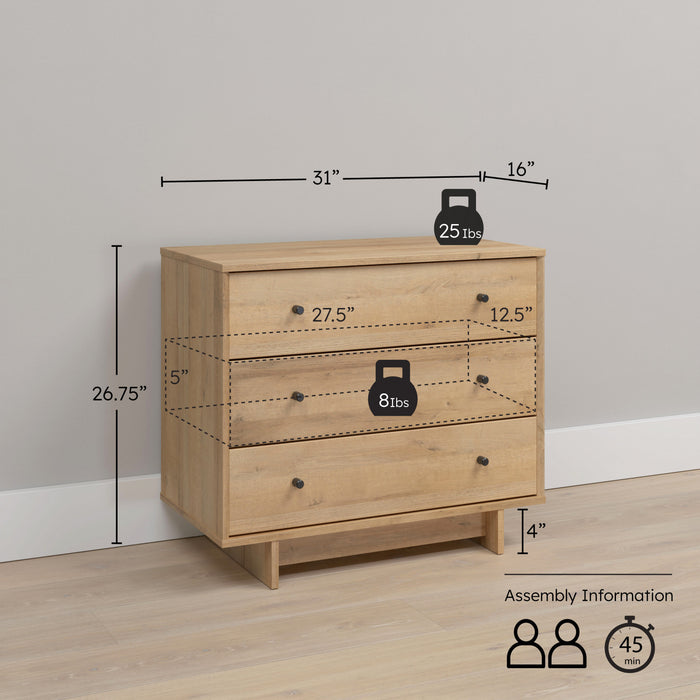 Prepac Finnley 3-Drawer Nightstand - Natural Oak