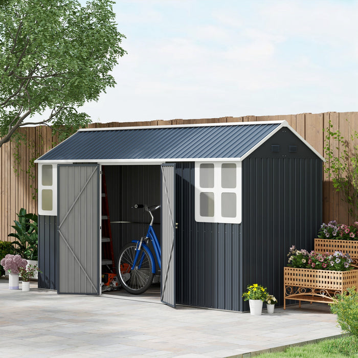 Outsunny 12' X 5.5' Metal Garden Storage Shed With Lockable Door Dark Grey