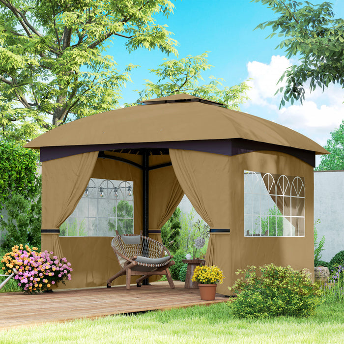 Outsunny 11' X 11' Outdoor gazebo with Curtains, Church Windows, Beige