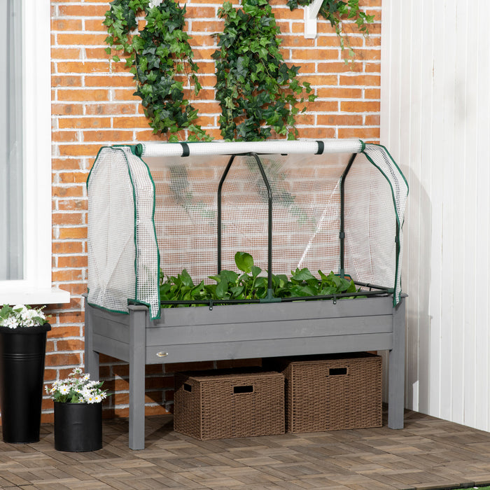 Outsunny Raised Garden Bed With Pe Greenhouse Cover Outdoor Elevated Wood Planter Box For Herbs And Vegetables, Use For Patio, Backyard, Balcony, 48 X 22 X 46 Inch, Dark Gray