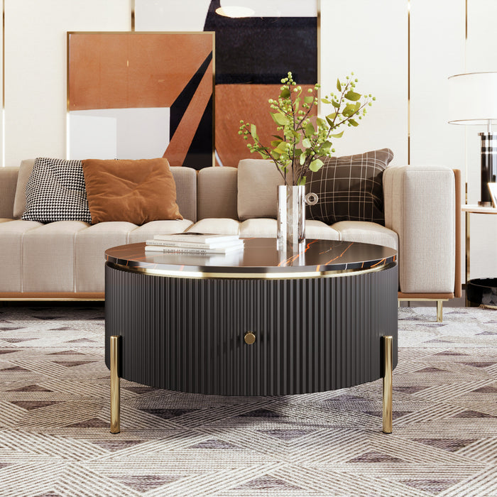 Nelson 31.5\" Modern Round Coffee Table With 2 Storage Drawers, Black