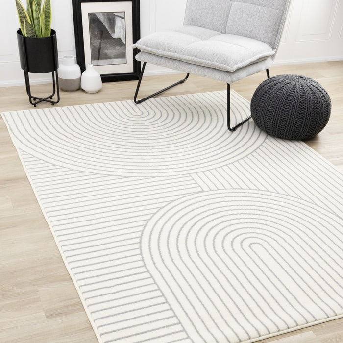 Forte White Grey Curved Arches Indoor Area Rug - 4'7\" x 6'7\"