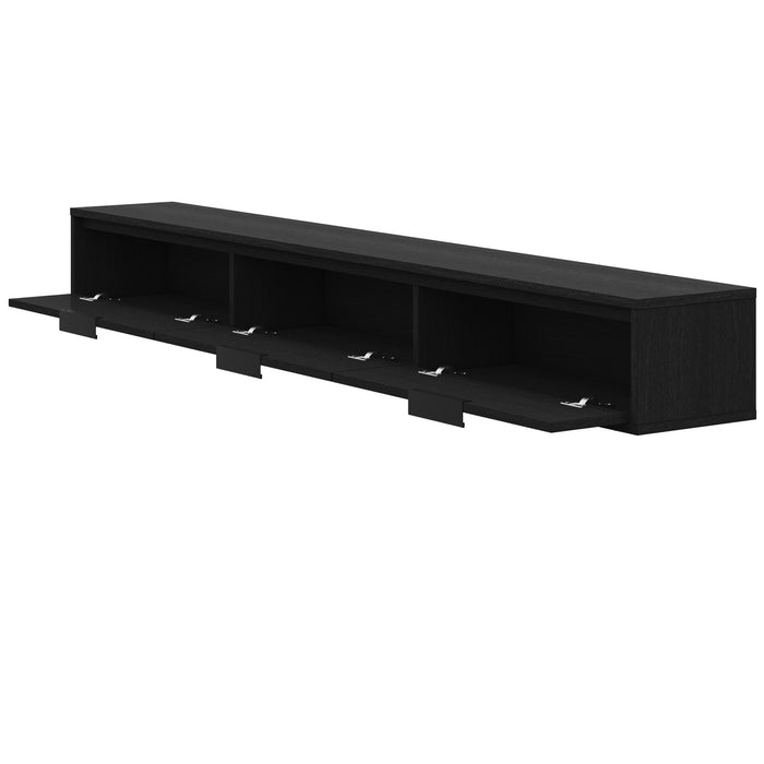 Nordika Slim 72\" Wall-Mounted TV Stand with 3 Storage Cabinets - Black