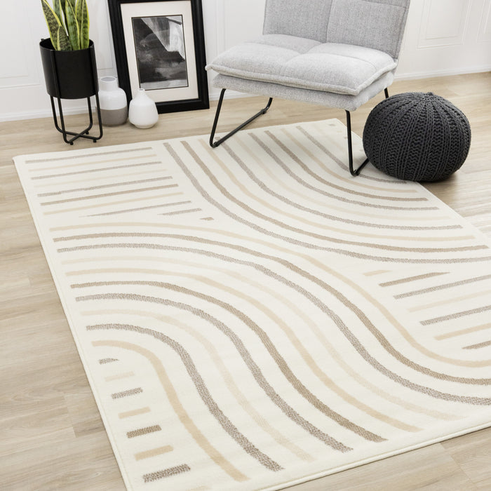 Forte Cream Beige Brown Curvy Lines Area Rug - 7'9\" x 10'6\"