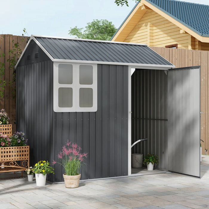 Outsunny 7' X 5.5' Metal Garden Storage Shed With Lockable Door Dark Grey
