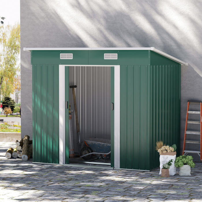 Outsunny 7'x 4' Metal Patio Storage Shed Garden Lockable Shed Tool Utility Storage Unit, Green