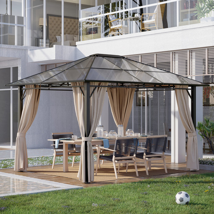 Outsunny 10' X 12' Outdoor Hardtop Gazebo With Polycarbonate Panel Roof, Garden Deluxe Pavilion Canopy Bbq Sunshade Shelter With Removable Curtains