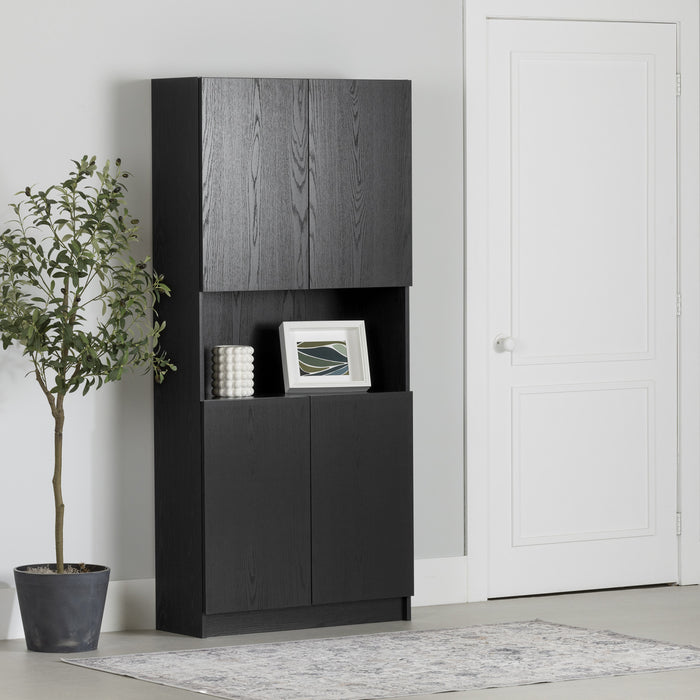 Liora 4-door Bookcase With Open Storage - Black Oak