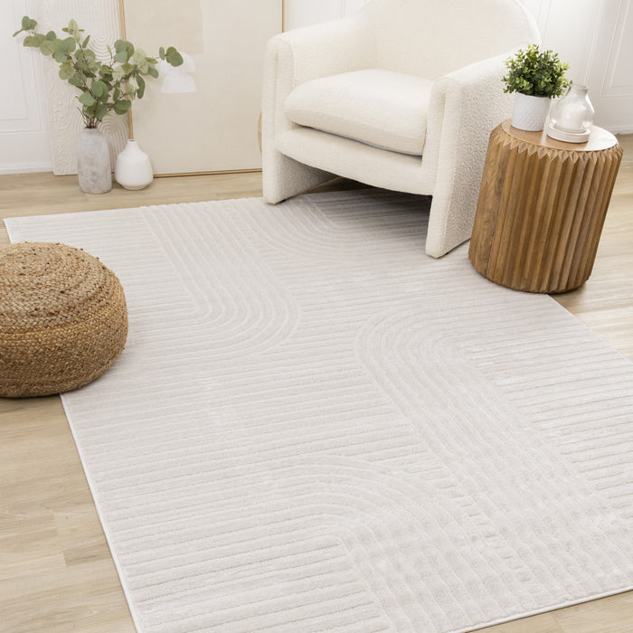 Leonardo White Grey Modern Lines Area Rug - 7'10\" x 10'6\"