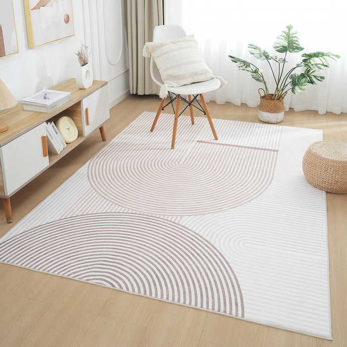 Aqua Circles Washable Non-slip Low Pile Area Rug 5'x7'