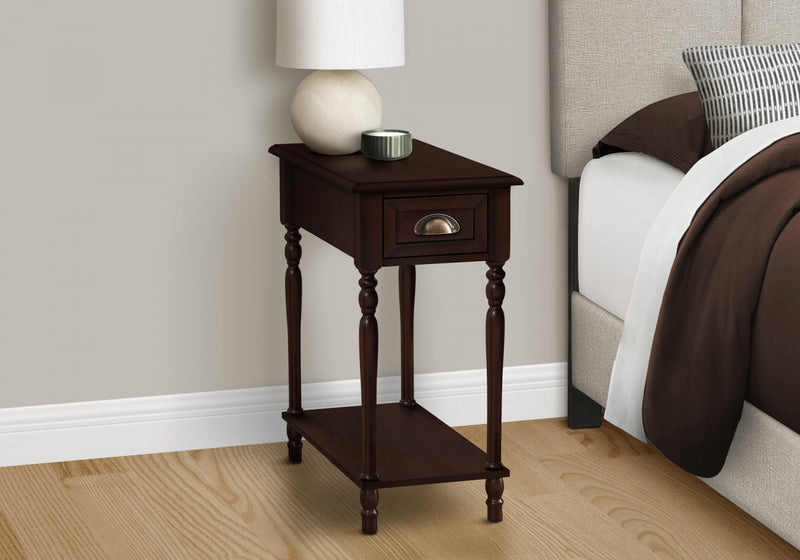 Accent Side End Table 2-Tier Narrow Nightstand Bedroom Storage Drawer Brown Veneer Traditional