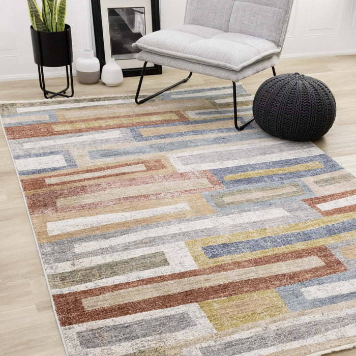 Macey Modern Grey Blue Red Sophisticated Area Rug - 7'10\" x 10'2\"