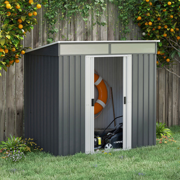 Outsunny 6.5' X 4' Outdoor Storage Shed With Floor Foundation, Lockable Metal Garden Tool Storage House Organizer With Sliding Doors And Vents For Backyard, Patio, Lawn, Charcoal Grey