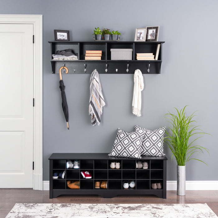 Twenty-Four Pair Shoe Storage Cubby Bench - Black