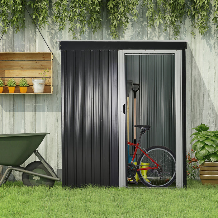 Outsunny 5 X 3 Ft Outdoor Storage Shed With Sliding Door And Sloped Roof, Steel Frame Garden Shed Tool Equipment, Black