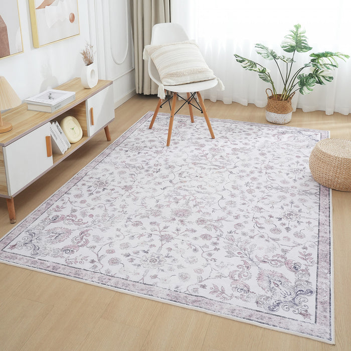 Aqua Primavera Washable Non-slip Low Pile Area Rug 8'x10'