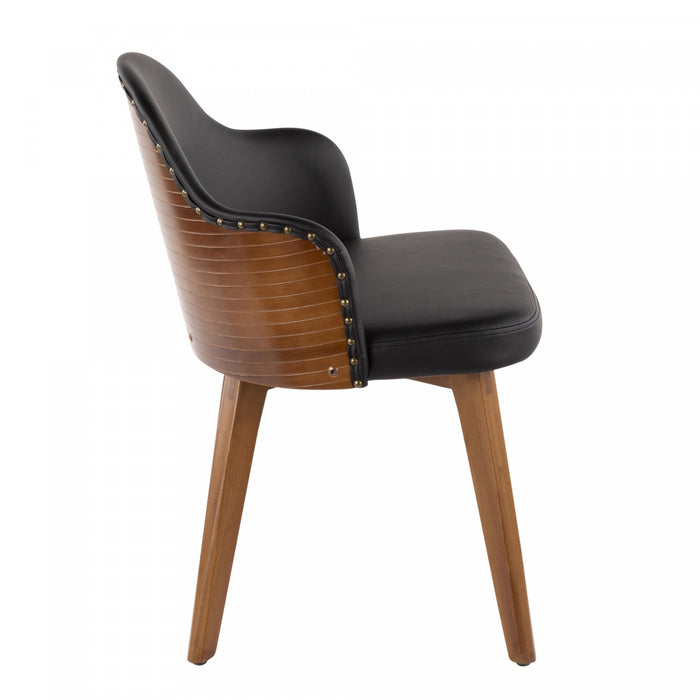 LumiSource Ahoy Faux Leather Mid-Century Dining Chair - Walnut/Black