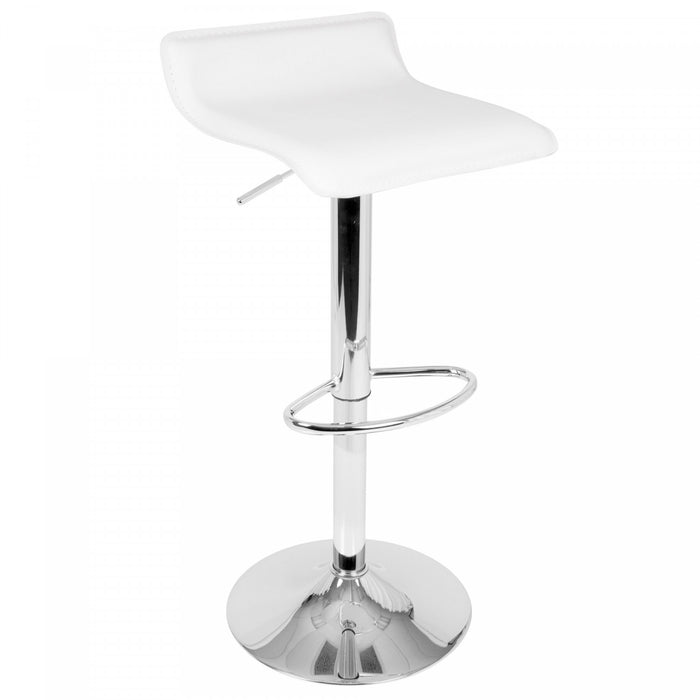 LumiSource Ale White Fabric Contemporary Adjustable Height Barstool with Swivel - Set of 2