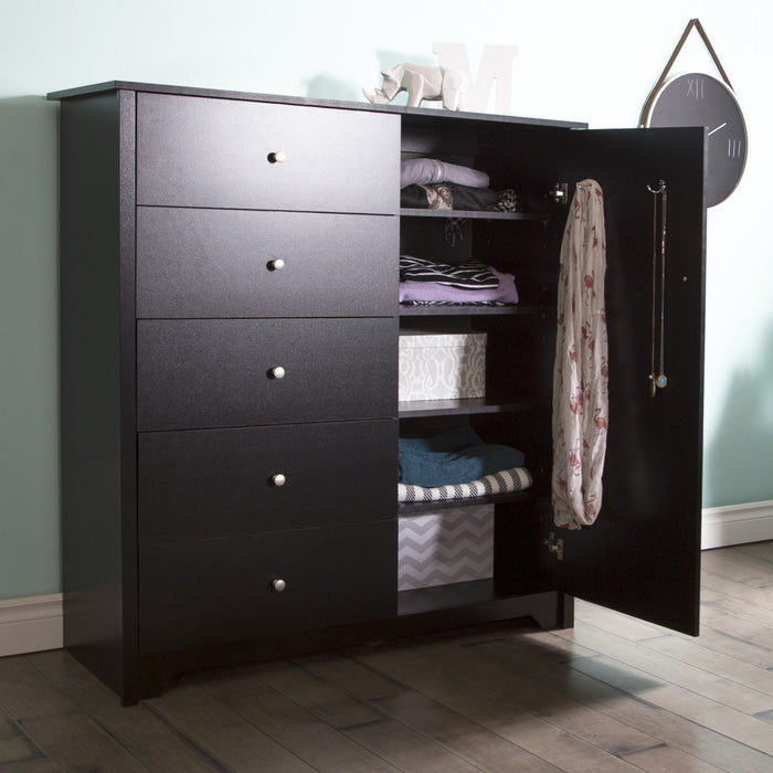 Vito Door Chest With 5 Drawers - Pure Black
