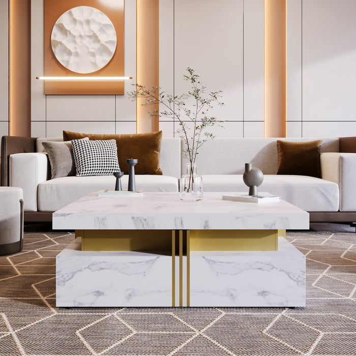 Marcia 43.3\" Square Engineered Wood Coffee Table With Storage Drawers, White