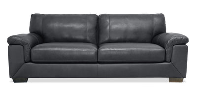 Classico 90" Genuine Leather Sofa with Wood Legs – Carbon Grey | Sofa Classico de 90 po en cuir véritable avec pattes en bois - gris carbone