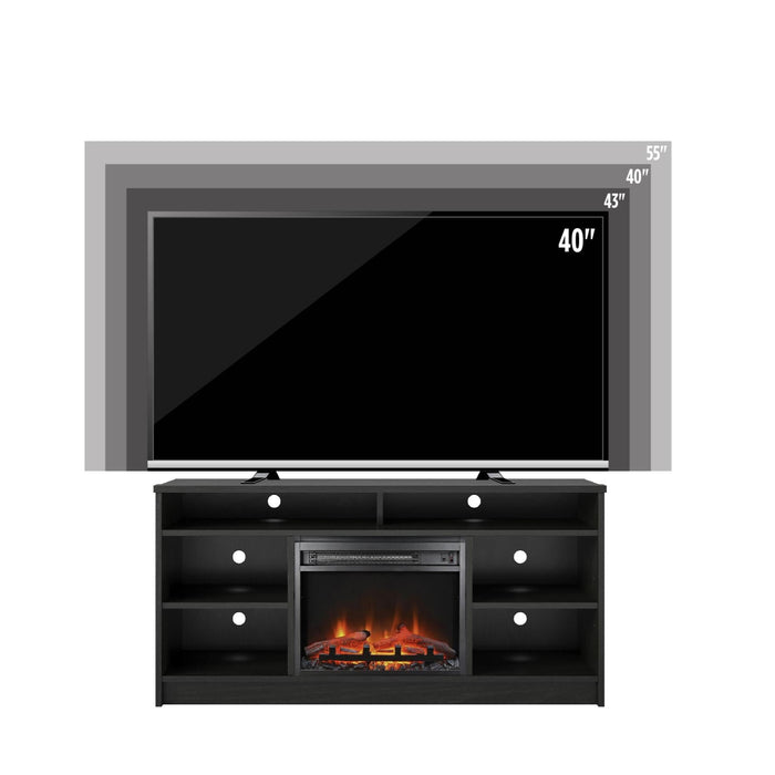 Ameriwood Home Hendrix 55\" TV Stand with Electric Fireplace Insert and Shelves - Black Oak