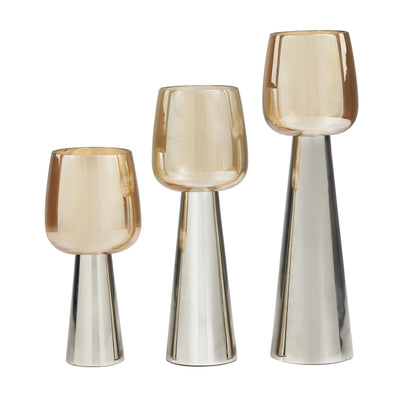 Stainless Steel Glass 8"/10"/12" Candle Holder - Set of 3|Bougeoir de 8 po/10 po/12 po en verre et acier inoxydable - ensemble de 3