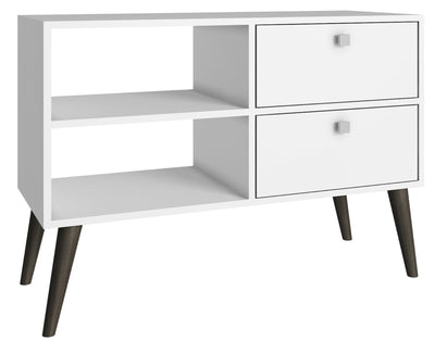 Manhattan Comfort Practical Dalarna TV Stand with 2 Open Shelves & 2 Drawers - White|Meuble pour téléviseur pratique Dalarna de Manhattan Comfort avec 2 tablettes ouvertes et 2 tiroirs - blanc