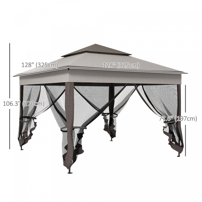 11'x11' Pop Up Canopy 2-tier Soft Top Gazebo W/ Mesh Netting, Grey