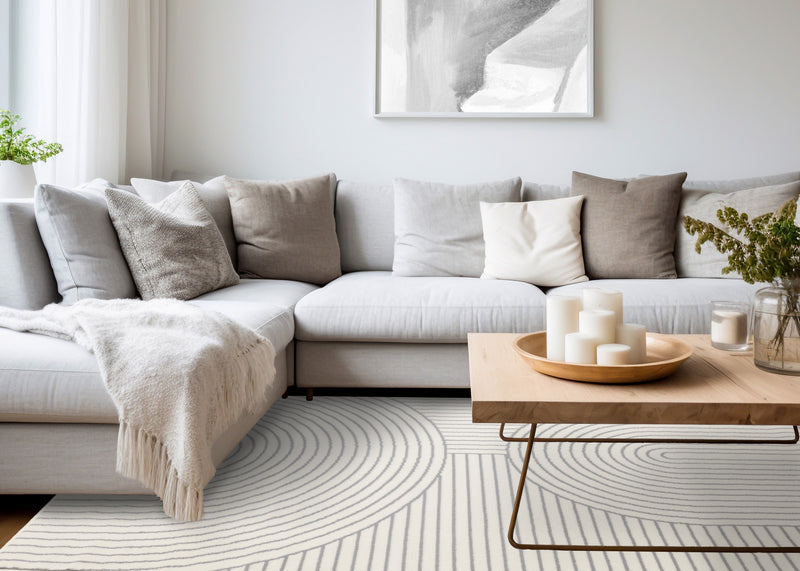 Forte White Grey Curved Arches Indoor Area Rug - 4'7\" x 6'7\"