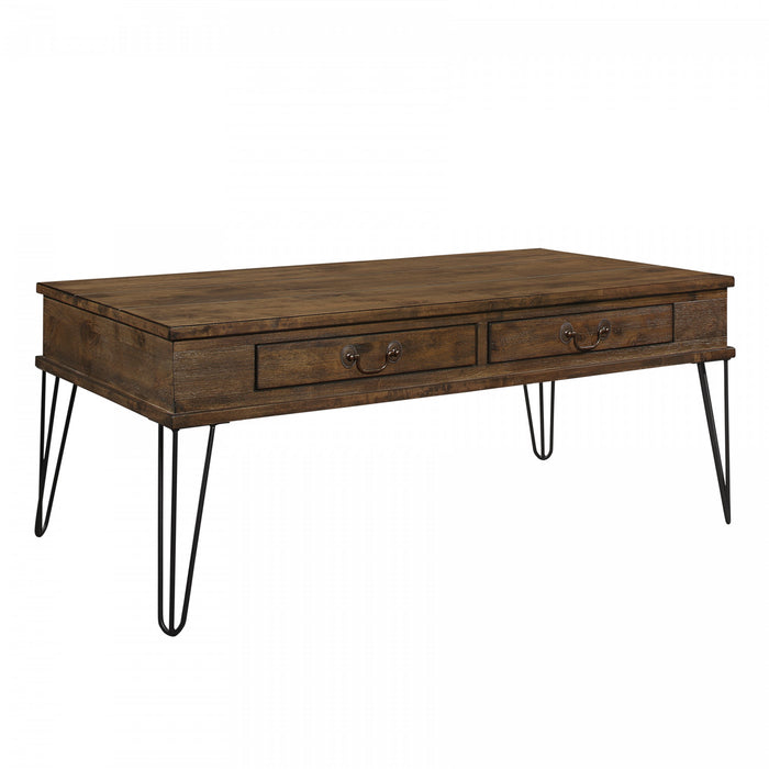 Hughey Rectangular Coffee Table With 2 Drawers, Rustic Oak