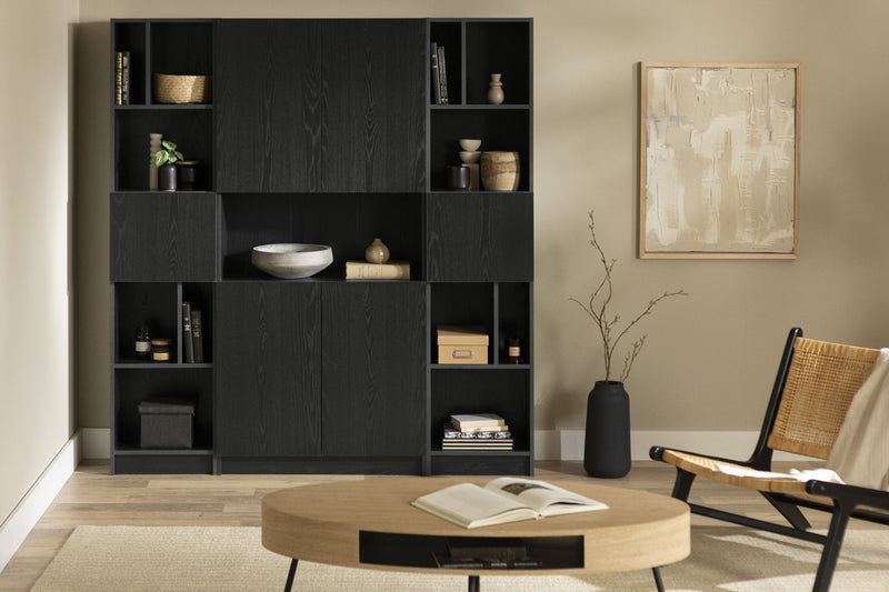 Liora 4-door Bookcase With Open Storage - Black Oak