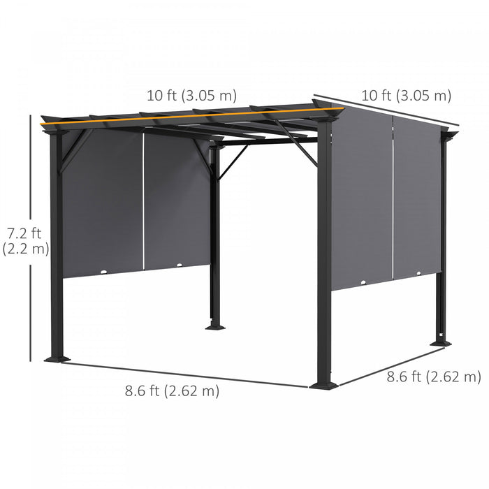 Outsunny 10' X 10' Retractable Pergola Canopy For Backyard, Garden, Grey