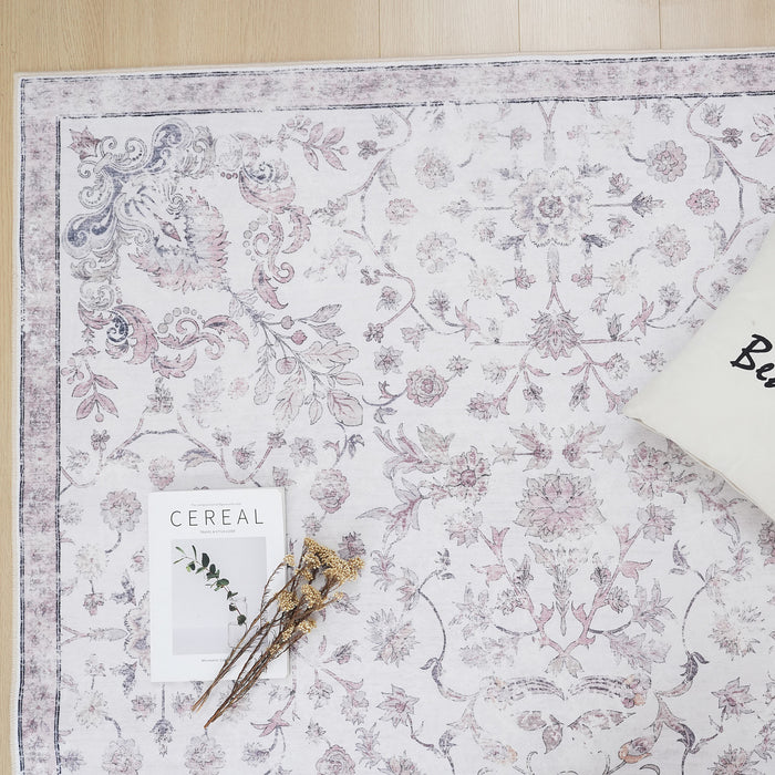 Aqua Primavera Washable Non-slip Low Pile Area Rug 8'x10'