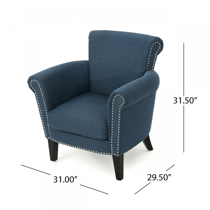 Mason Fabric Chair With Wood Legs And Nailhead Trim - Navy Blue