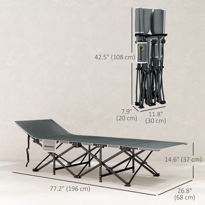 Outsunny Camping Cot For Adults With Mattress, Folding Bed, Dark Grey