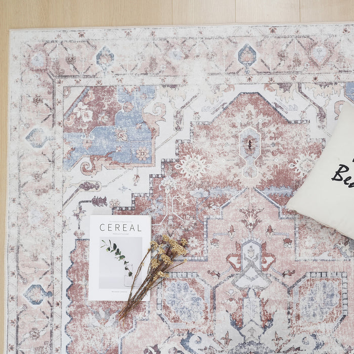 Aqua Rustic Washable Non-slip Low Pile Area Rug 8'x10'