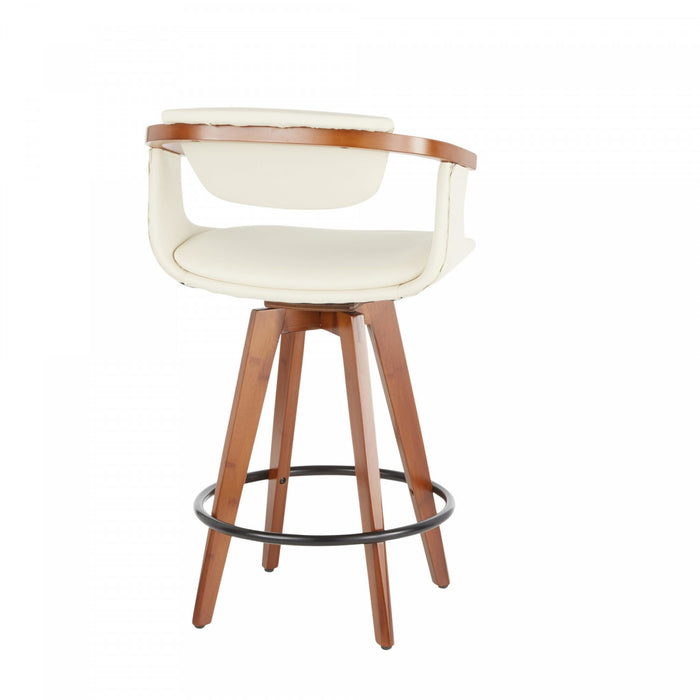 LumiSource Oracle Faux Leather Mid-Century Modern Counter-Height Stool – Walnut/Cream