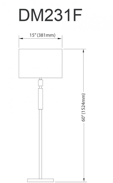 Dainolite Fernanda 2 Light Floor Lamp Matte Black White Shade