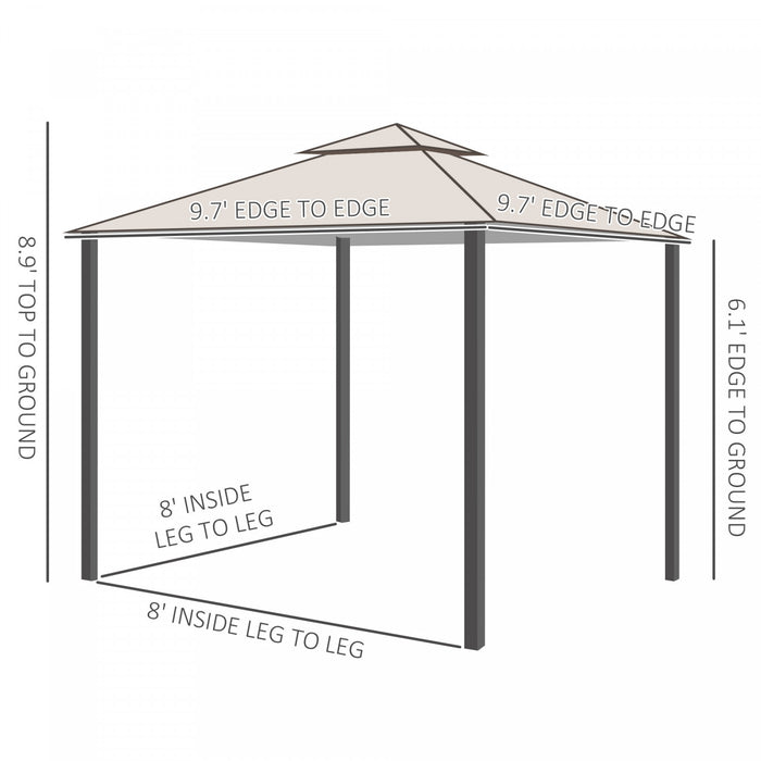 Outsunny 10' X 10' Outdoor Patio Gazebo Canopy Tent With Mesh Sidewalls, 2-tier Canopy For Backyard, Beige