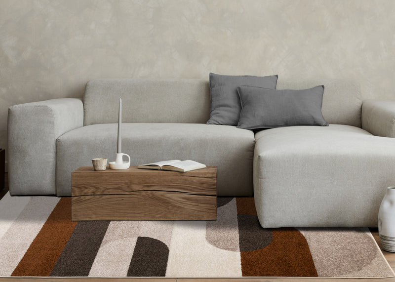 Marley Geometric Curves Taupe Oxblood Area Rug - 7'10\" x 10'6\"