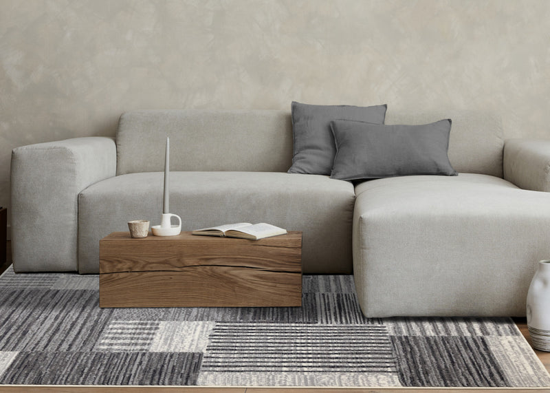 Forte White Grey Black Modern Striped Patches Area Rug - 7'9\" x 10'6\"