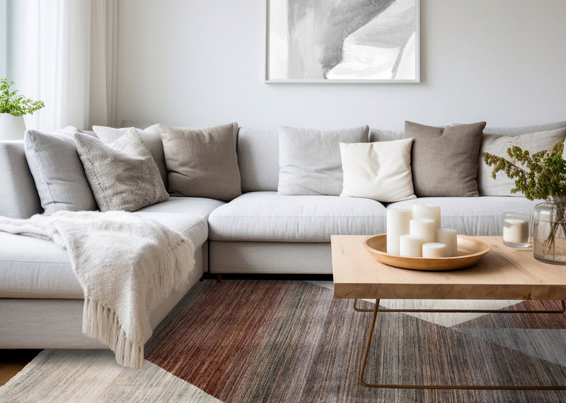 Olivia Distressed Geometric Red White Grey Area Rug - 7'10\" x 10'2\"