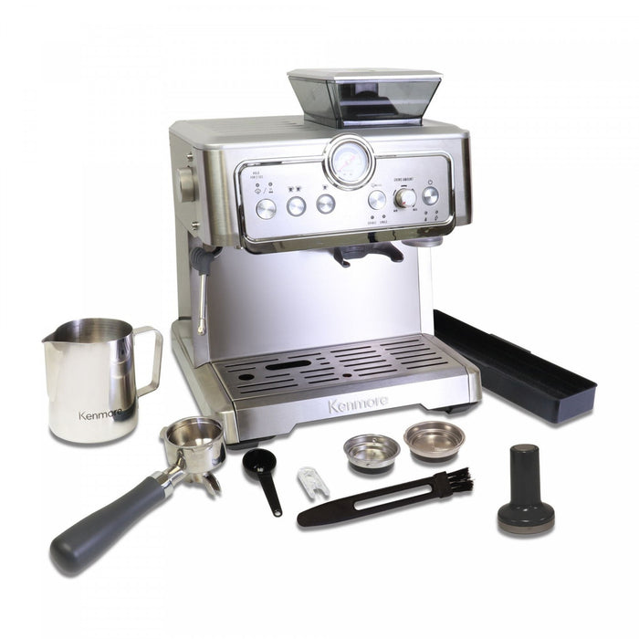 Kenmore Espresso Machine Stainless Steel Manual Tamp Coffee Maker - KKCMEMT