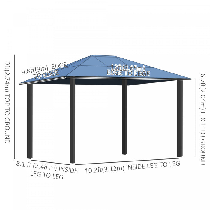 Outsunny 10' X 12' Outdoor Hardtop Gazebo With Polycarbonate Panel Roof, Garden Deluxe Pavilion Canopy Bbq Sunshade Shelter With Removable Curtains