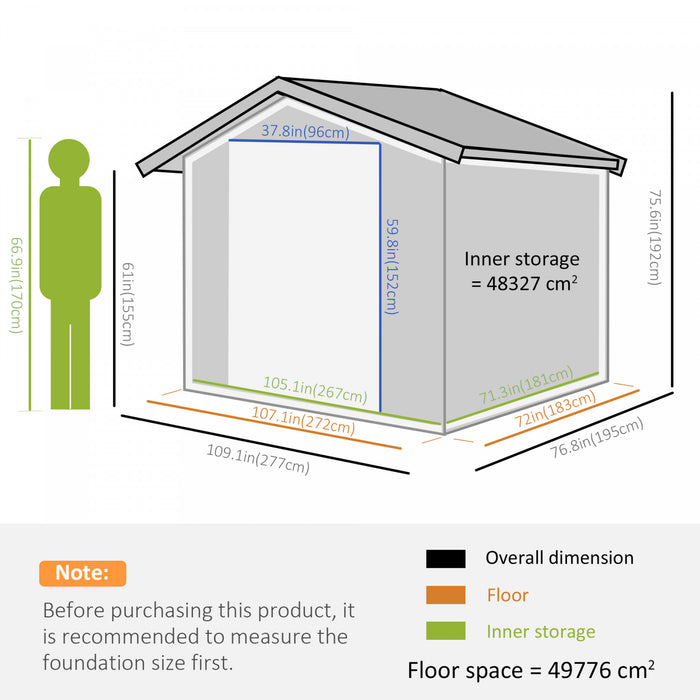 Outsunny 9' X 6' Garden Storage Shed With Floor Foundation, Metal Tool Storage House With Double Doors For Outdoor Patio Yard, Gray