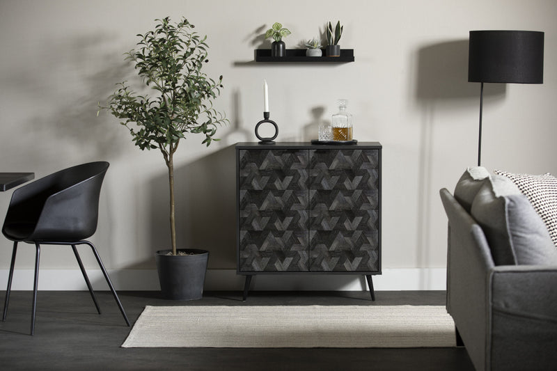 Oxford 2-Door Storage Cabinet - Black Oak & Dark Grey