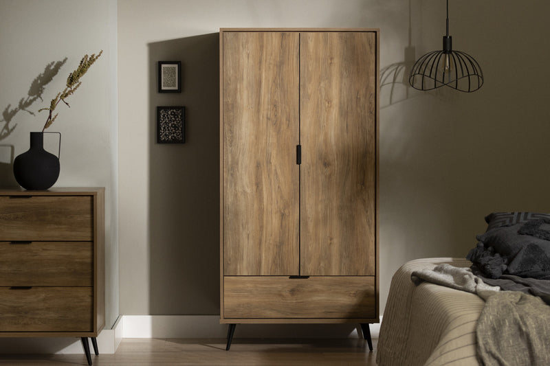 Oxford Wardrobe Armoire With Doors And Drawer - Natural Mango