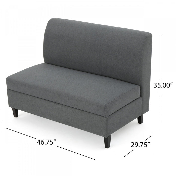Haley Fabric Armless Loveseat With Hidden Storage And Wood Legs - Charcoal
