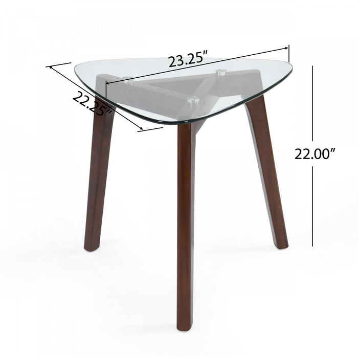 Nick Glass Top End Table With Solid Wood Base - Walnut